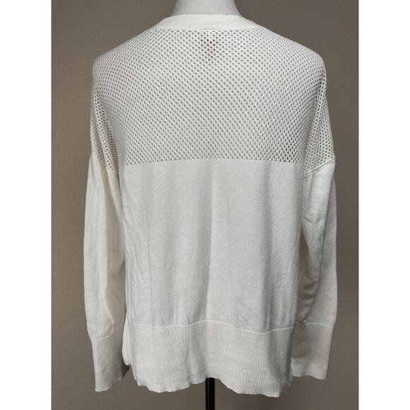 Calia Women's Pointelle Long Sleeve in Creamy White Sz M Boxy Side Slits Cropped - Picture 6 of 15